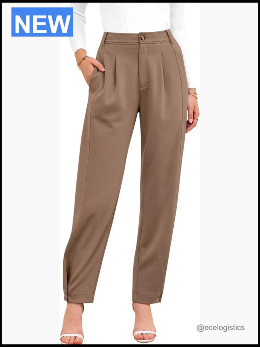 Business Casual Pleated Trousers Pockets Tapered Slacks Work Pants